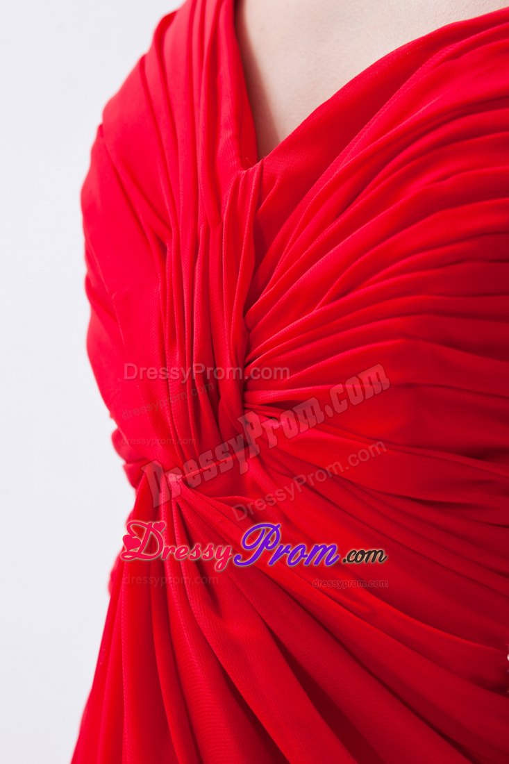 Red Empire Straps Prom Dress Ankle-length with Beaded Waist Cut
