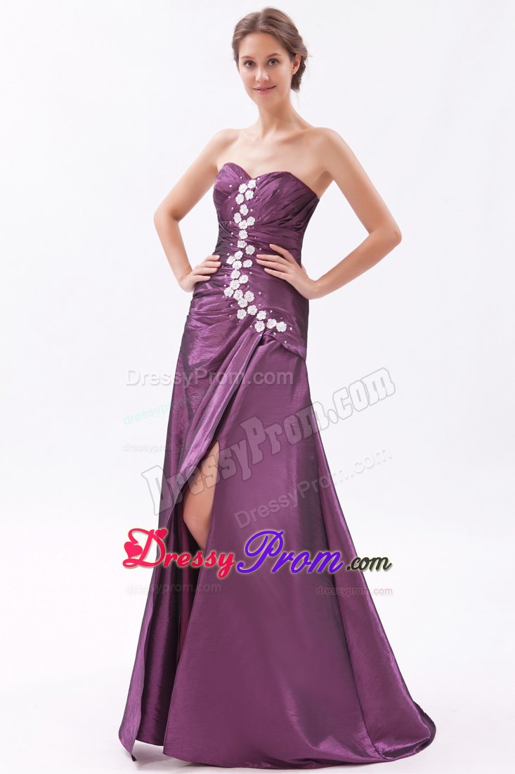 Dark Purple Sweetheart Prom Dress Beading and Brush Design