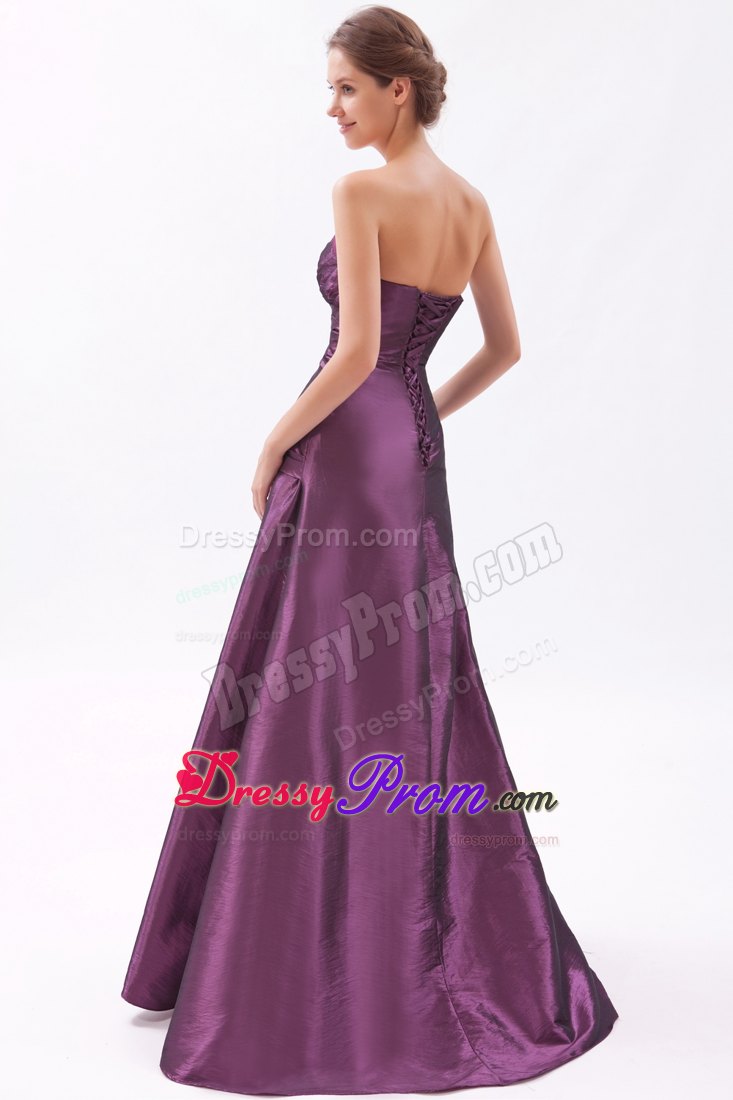 Dark Purple Sweetheart Prom Dress Beading and Brush Design