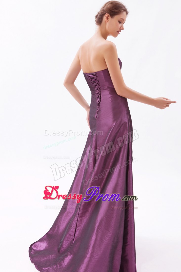 Dark Purple Sweetheart Prom Dress Beading and Brush Design