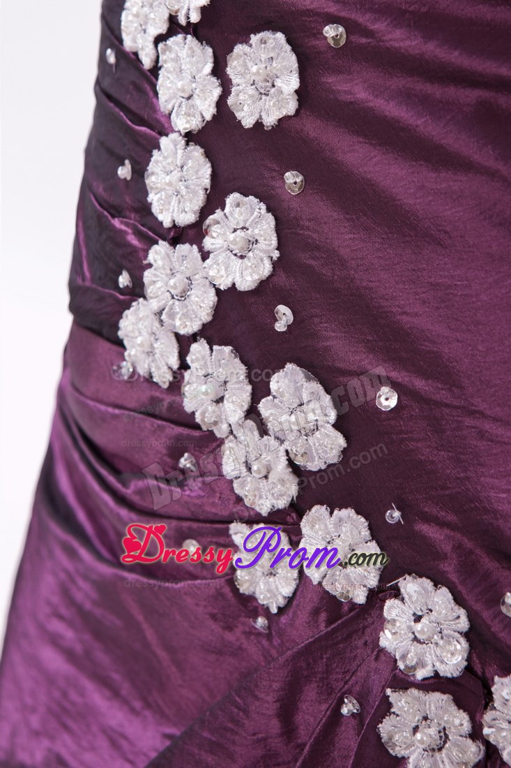 Dark Purple Sweetheart Prom Dress Beading and Brush Design