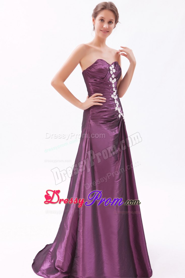 Dark Purple Sweetheart Prom Dress Beading and Brush Design