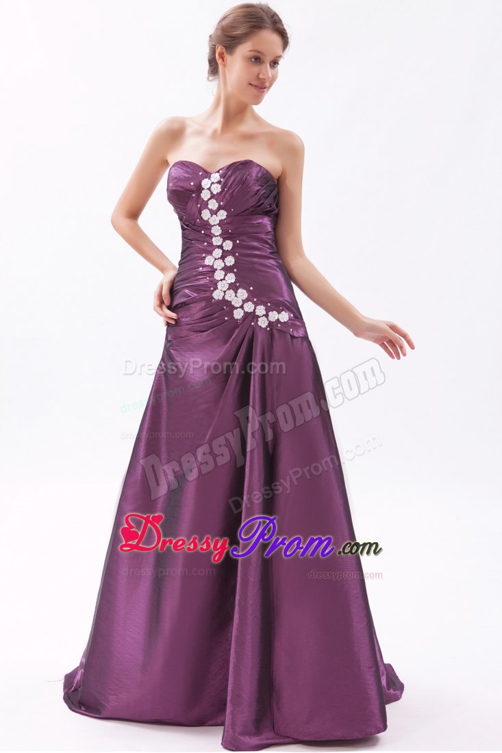 Dark Purple Sweetheart Prom Dress Beading and Brush Design