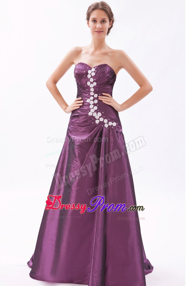 Dark Purple Sweetheart Prom Dress Beading and Brush Design