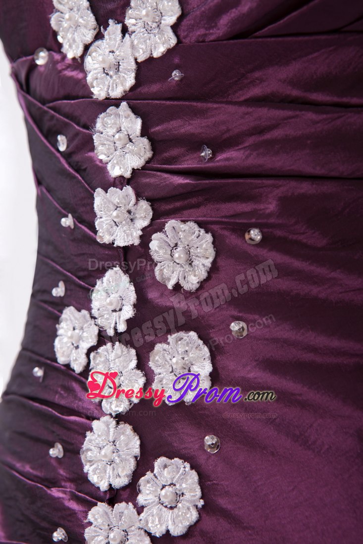 Dark Purple Sweetheart Prom Dress Beading and Brush Design
