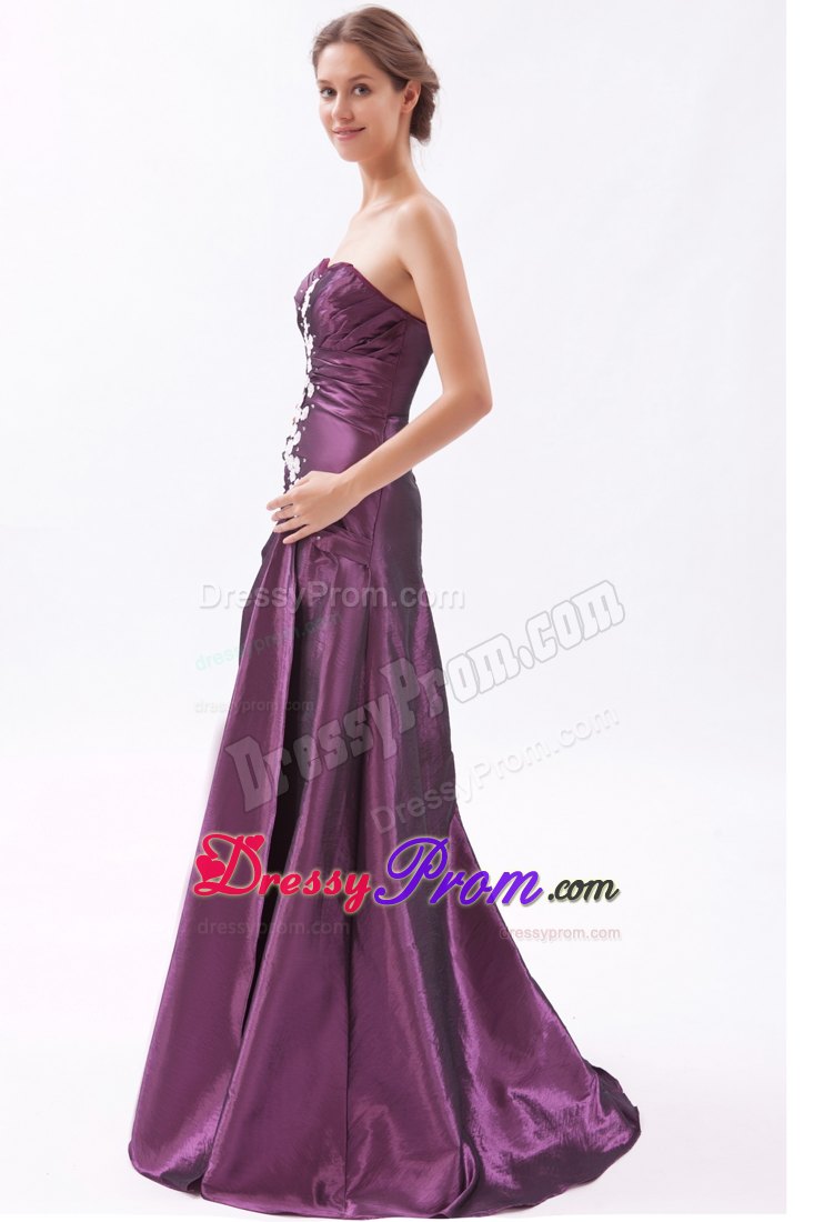 Dark Purple Sweetheart Prom Dress Beading and Brush Design