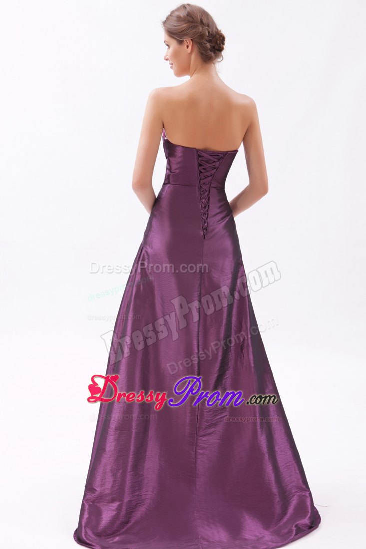 Dark Purple Sweetheart Prom Dress Beading and Brush Design