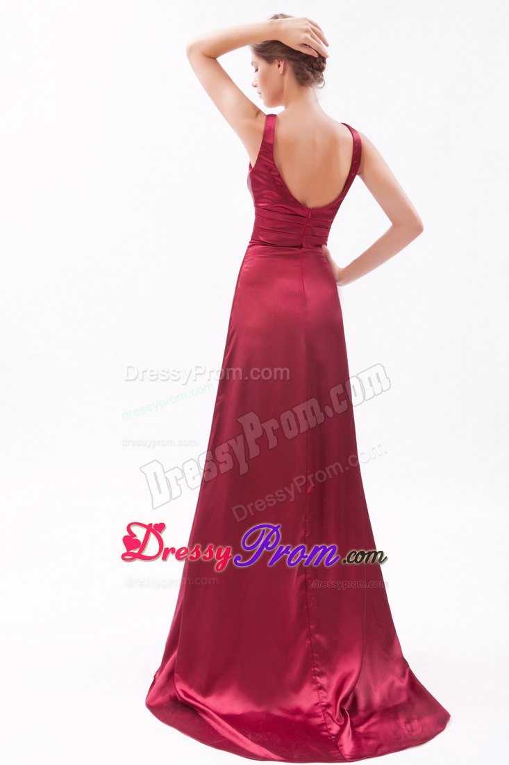 Red Column V-neck Brush Ruching Prom Dress for Customize