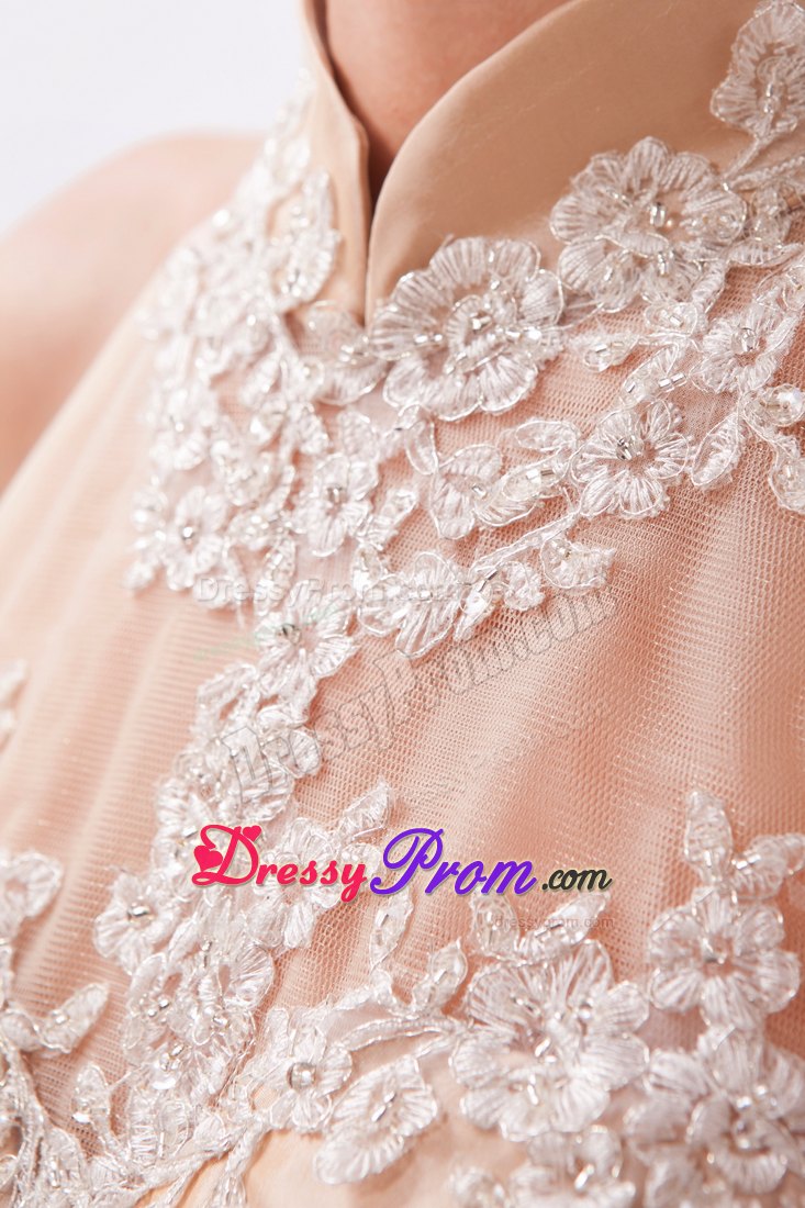 Champagne Mermaid High-neck Embroidery with Beads Prom Dress