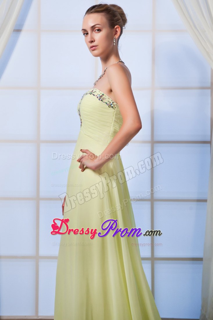 Yellow Green Sweetheart Beading Brush Prom Dress in Chiffon