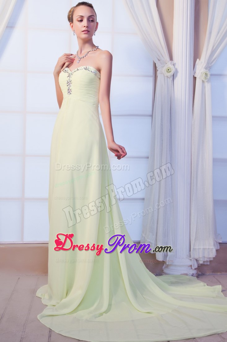 Yellow Green Sweetheart Beading Brush Prom Dress in Chiffon