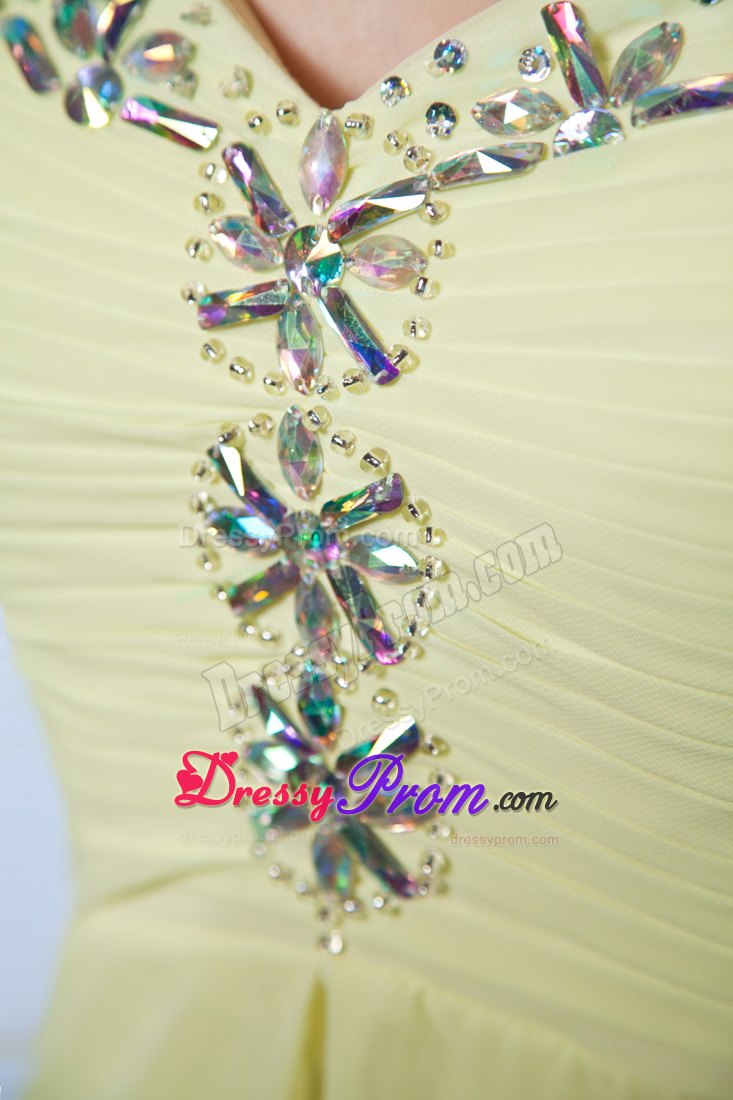 Yellow Green Sweetheart Beading Brush Prom Dress in Chiffon