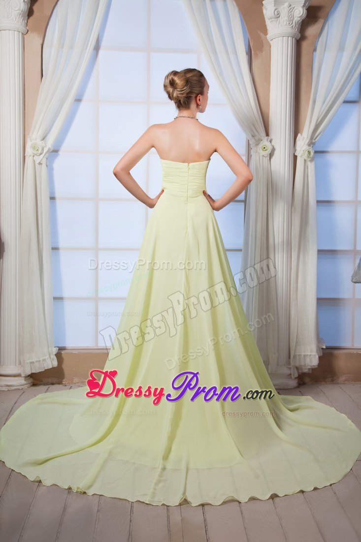 Yellow Green Sweetheart Beading Brush Prom Dress in Chiffon