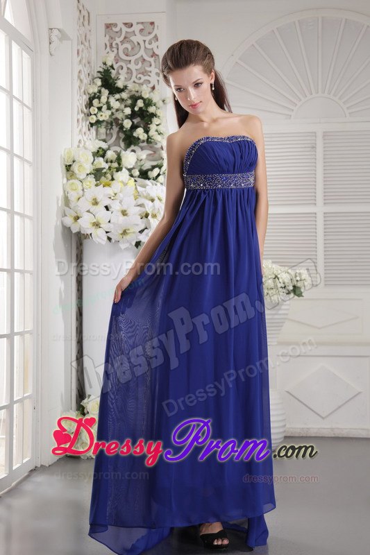 Blue Empire Strapless Beading Prom Evening Dress in Laval