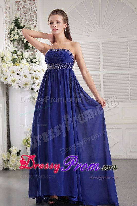 Blue Empire Strapless Beading Prom Evening Dress in Laval