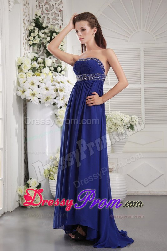 Blue Empire Strapless Beading Prom Evening Dress in Laval