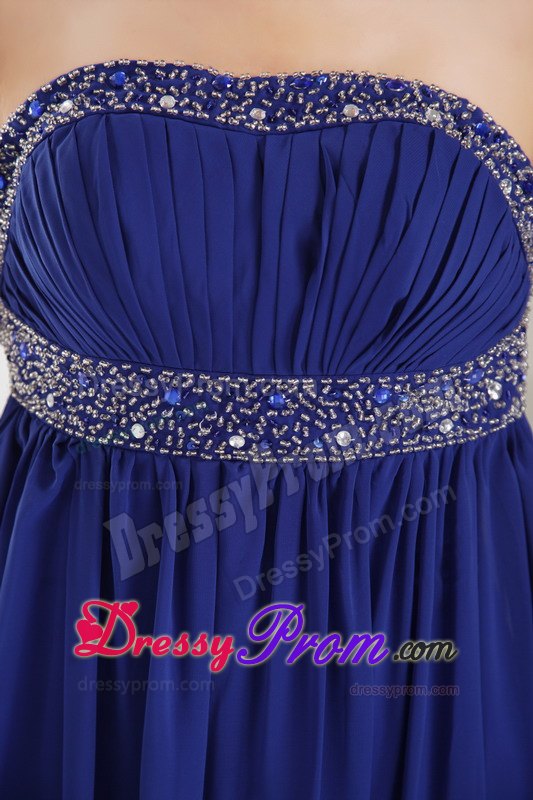 Blue Empire Strapless Beading Prom Evening Dress in Laval