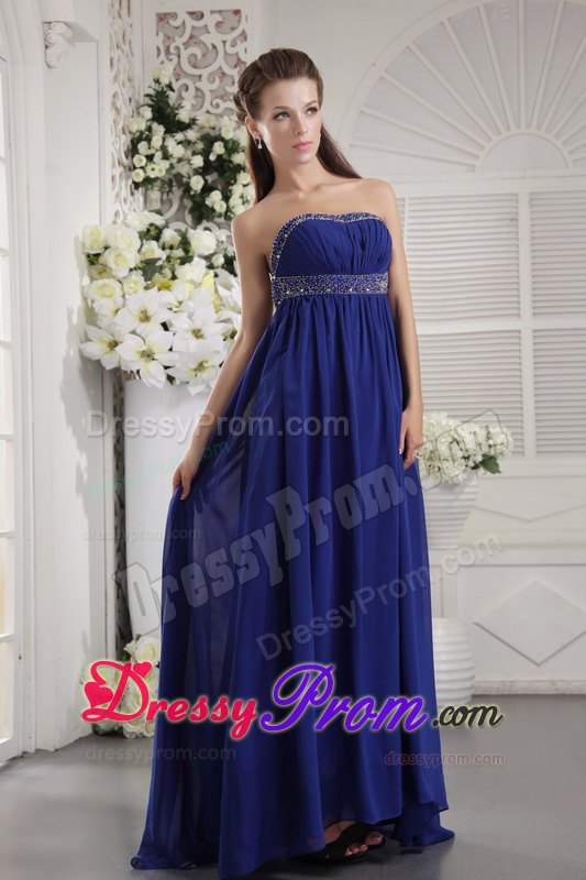 Blue Empire Strapless Beading Prom Evening Dress in Laval