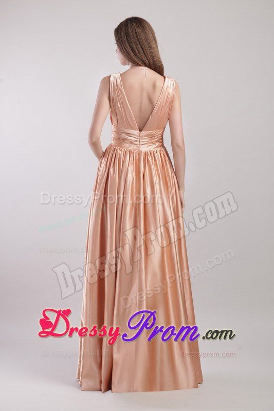 Pleated Empire V-neck Floor-length Prom Dress with Ruching Sash