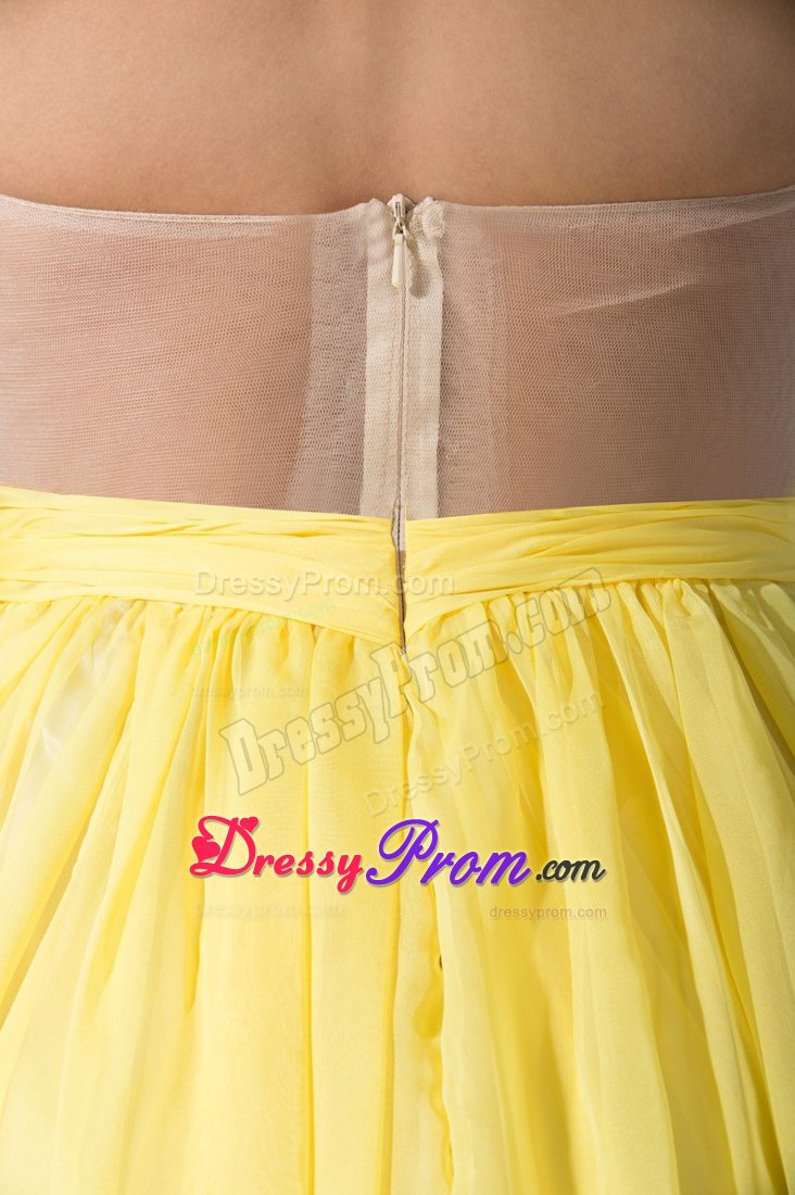 Yellow Sweetheart Brush Train Cool Back Prom Dresses