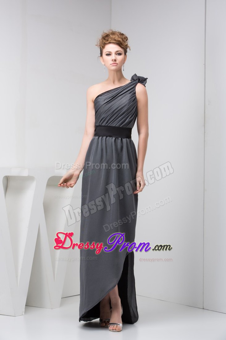 Asymmetrical Ruched Grey Prom Graduation Dress Floor-length