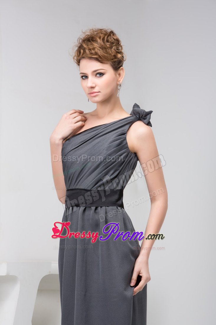 Asymmetrical Ruched Grey Prom Graduation Dress Floor-length