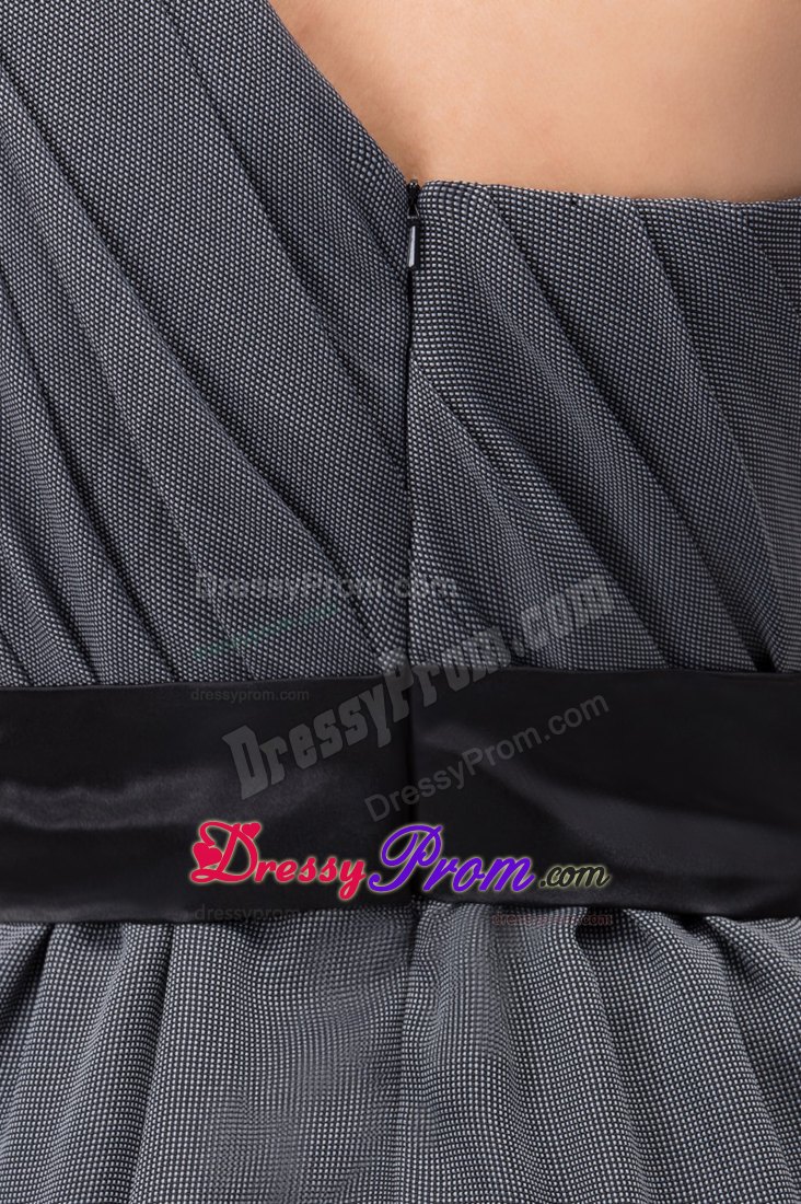 Asymmetrical Ruched Grey Prom Graduation Dress Floor-length