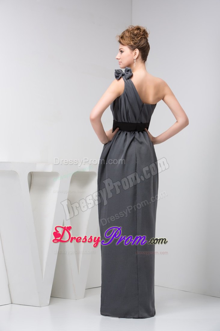 Asymmetrical Ruched Grey Prom Graduation Dress Floor-length