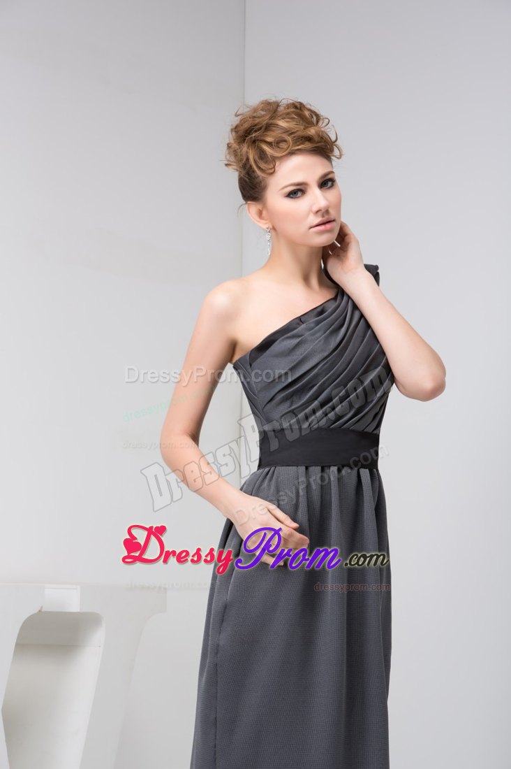 Asymmetrical Ruched Grey Prom Graduation Dress Floor-length