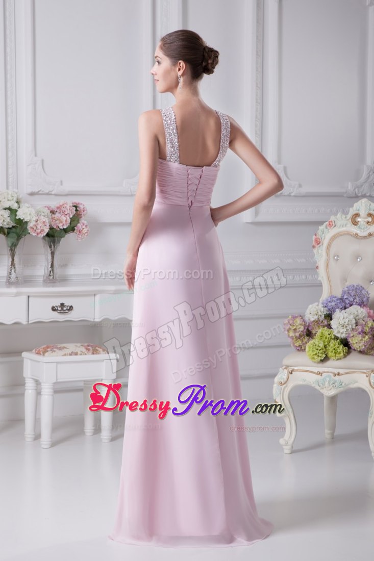 Halter Beading Empire Ruching Baby Pink Senior Prom Dress
