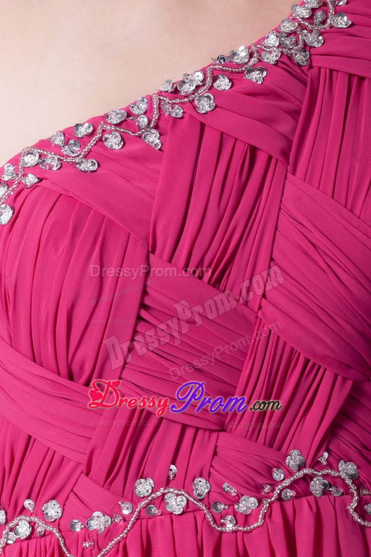 Column Beading Fuchsia One-shoulder Prom Dresses in Brampton