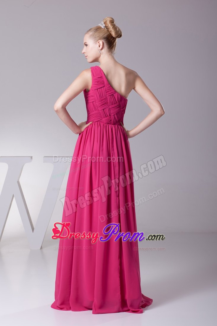 Column Beading Fuchsia One-shoulder Prom Dresses in Brampton