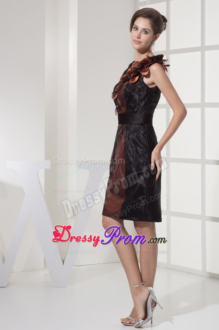 Brown Scoop Prom Dresses with Black Sash for Knee-length