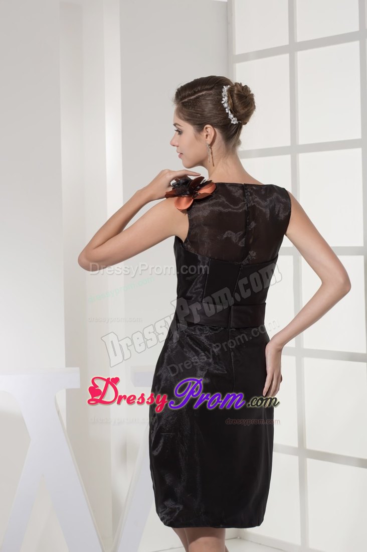 Brown Scoop Prom Dresses with Black Sash for Knee-length