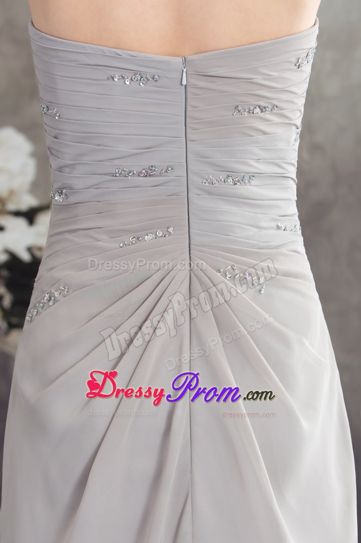 Half Bowknot Beading Ruched Grey Prom Graduation Dresses