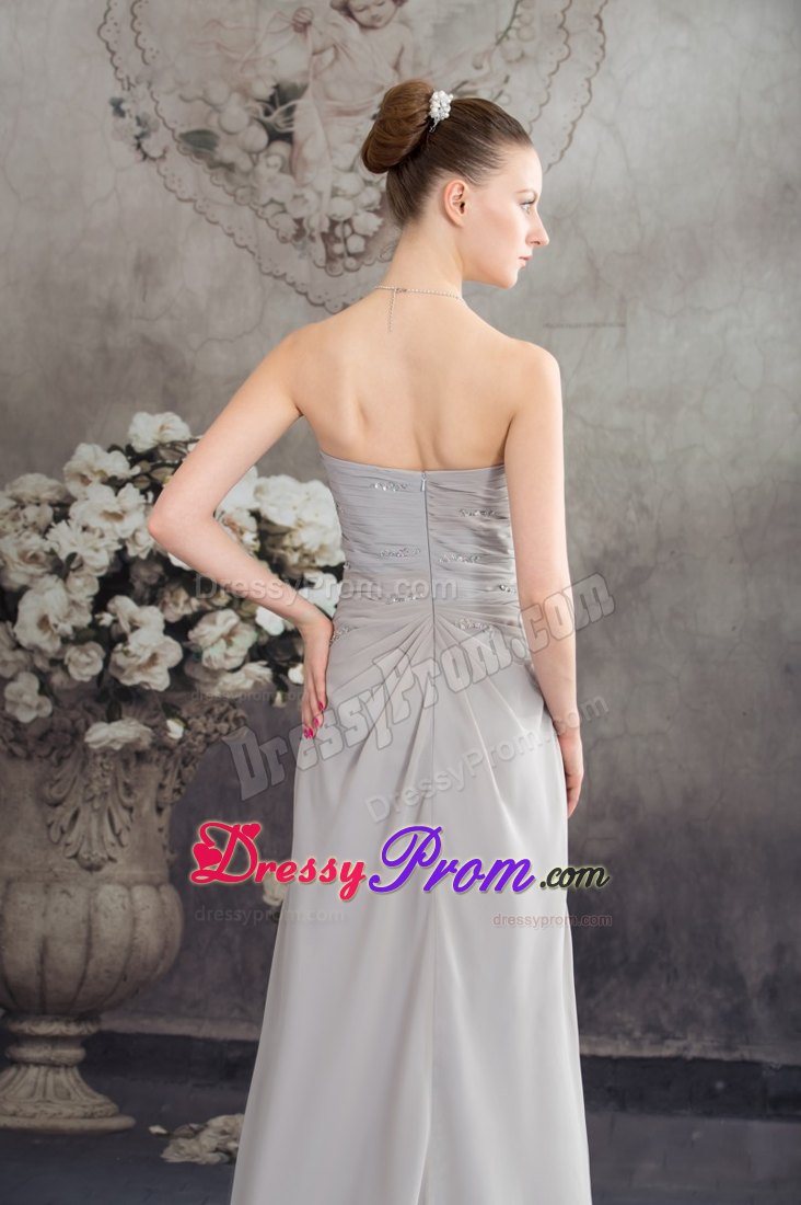 Half Bowknot Beading Ruched Grey Prom Graduation Dresses