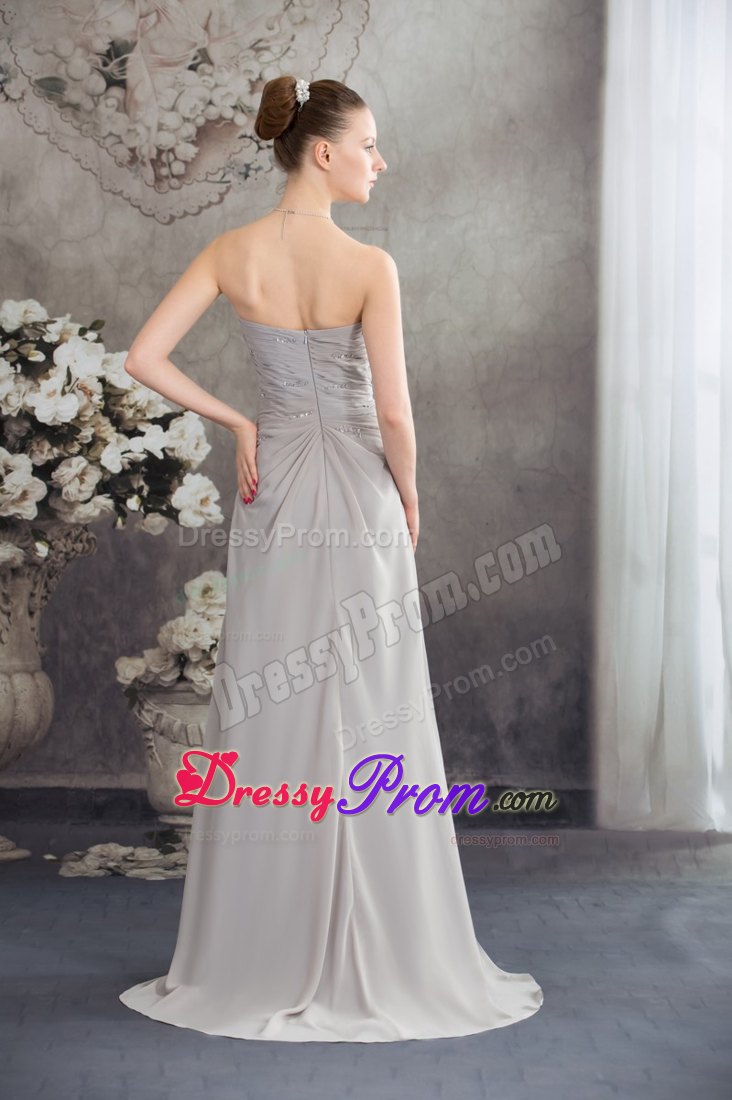Half Bowknot Beading Ruched Grey Prom Graduation Dresses