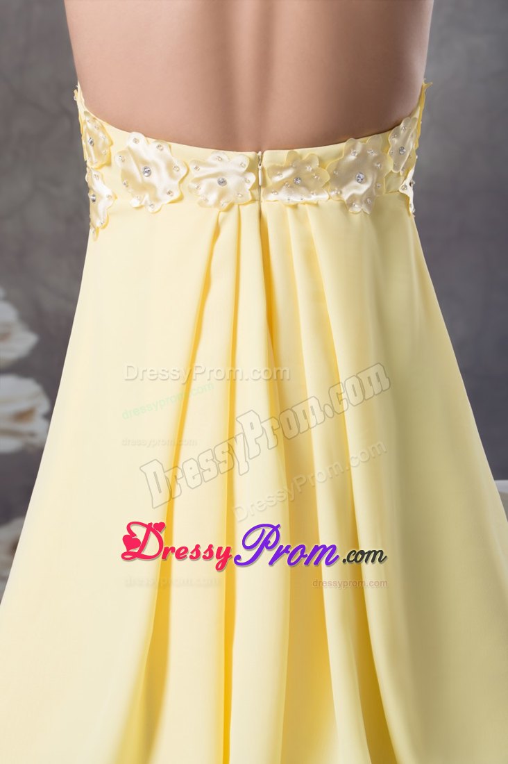 Beaded Appliques Light Yellow Prom Cocktail Dress Knee-length