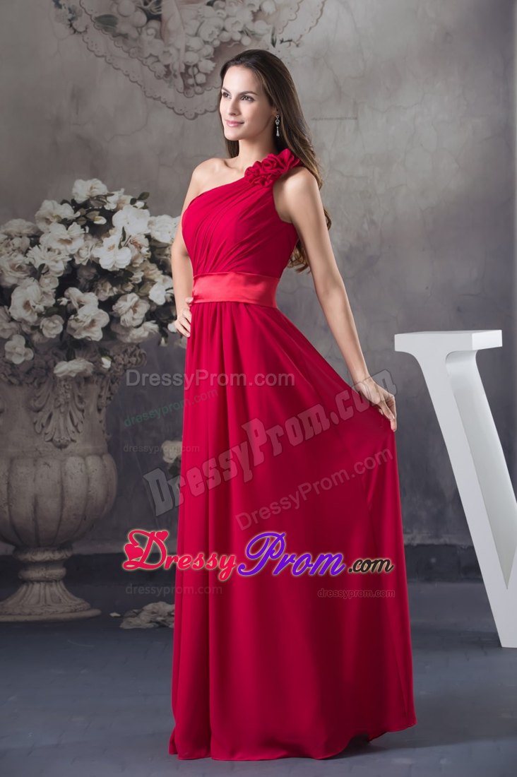 Flowery One Shoulder and Ruches for Prom Dress in Wine Red