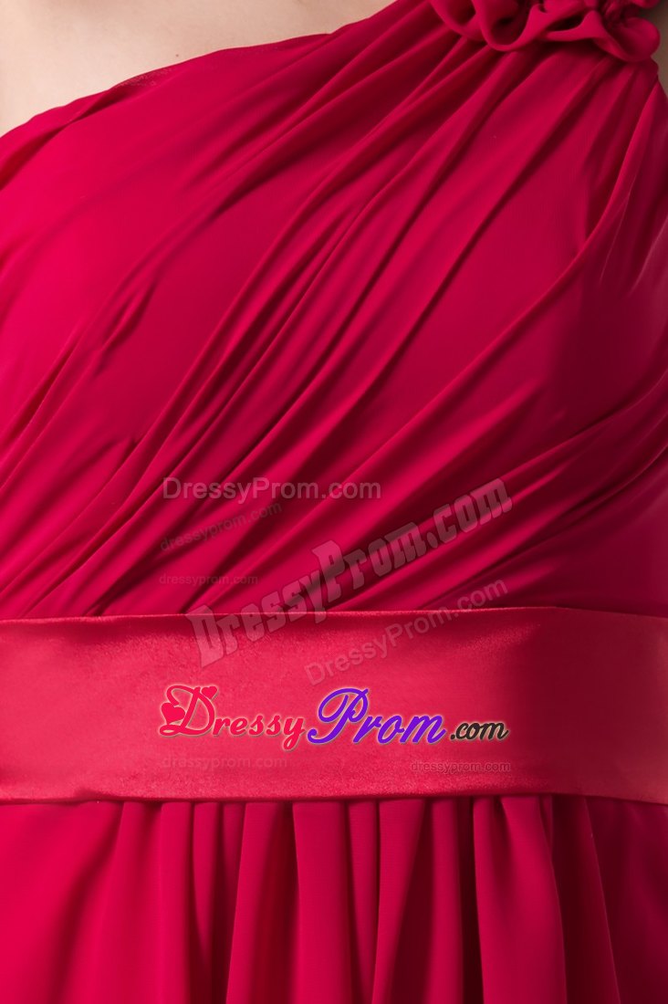 Flowery One Shoulder and Ruches for Prom Dress in Wine Red