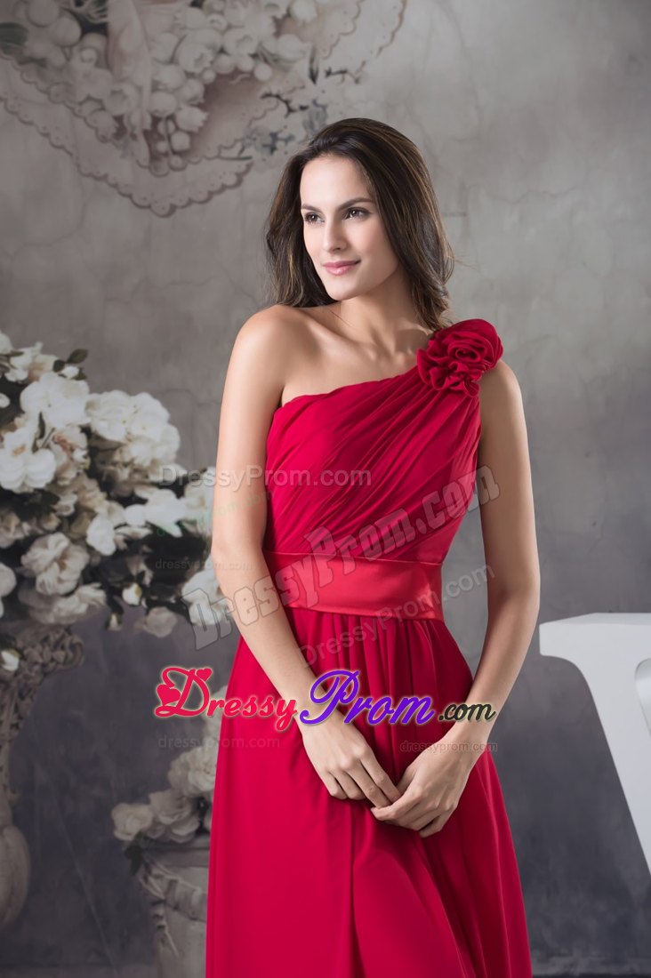 Flowery One Shoulder and Ruches for Prom Dress in Wine Red