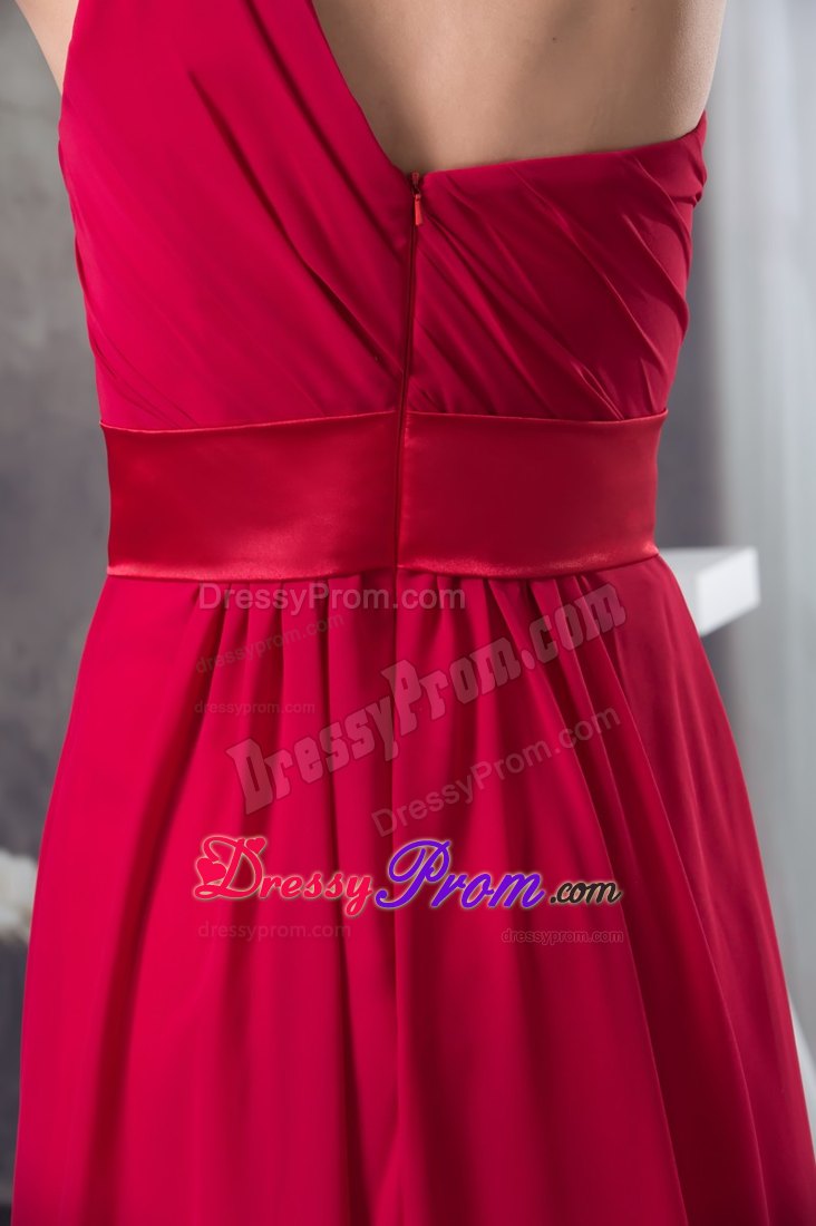 Flowery One Shoulder and Ruches for Prom Dress in Wine Red