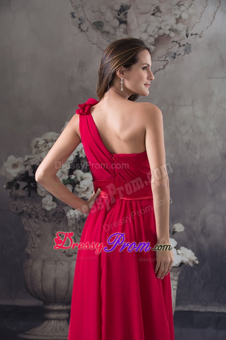 Flowery One Shoulder and Ruches for Prom Dress in Wine Red