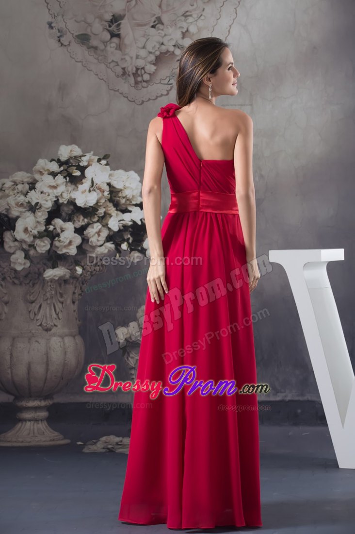 Flowery One Shoulder and Ruches for Prom Dress in Wine Red