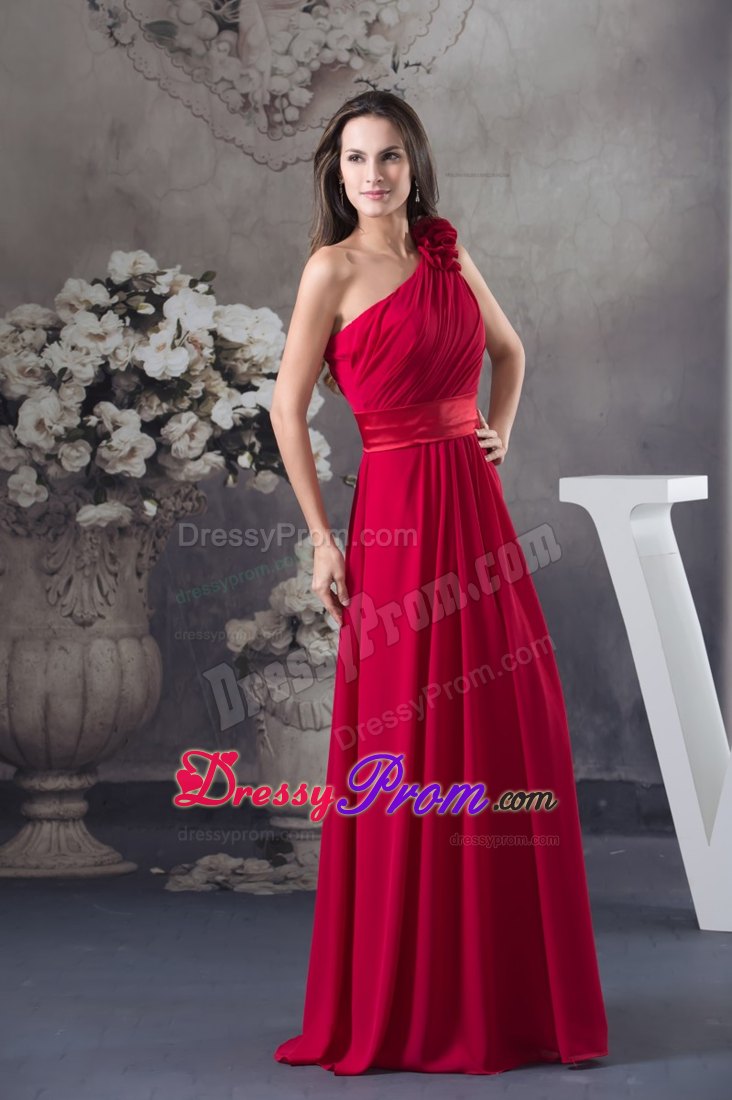 Flowery One Shoulder and Ruches for Prom Dress in Wine Red