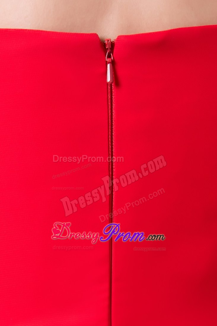 Column Sweep Red Straps Prom Dress with Beading Accent