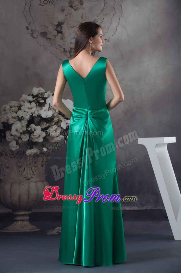 Teal V-neck Ruched Prom Dress with Beading Appliques for Party