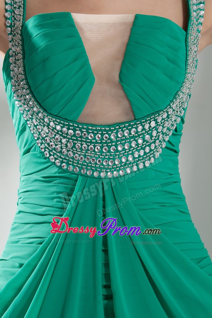 Beautiful Ruching and Beading for Green Prom Dress with Sweep