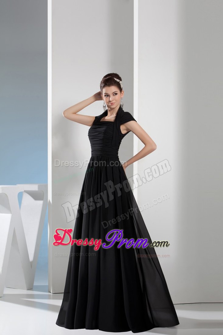 Princess Halter-top Floor-length Ruching Black Prom Dress in Vancouver