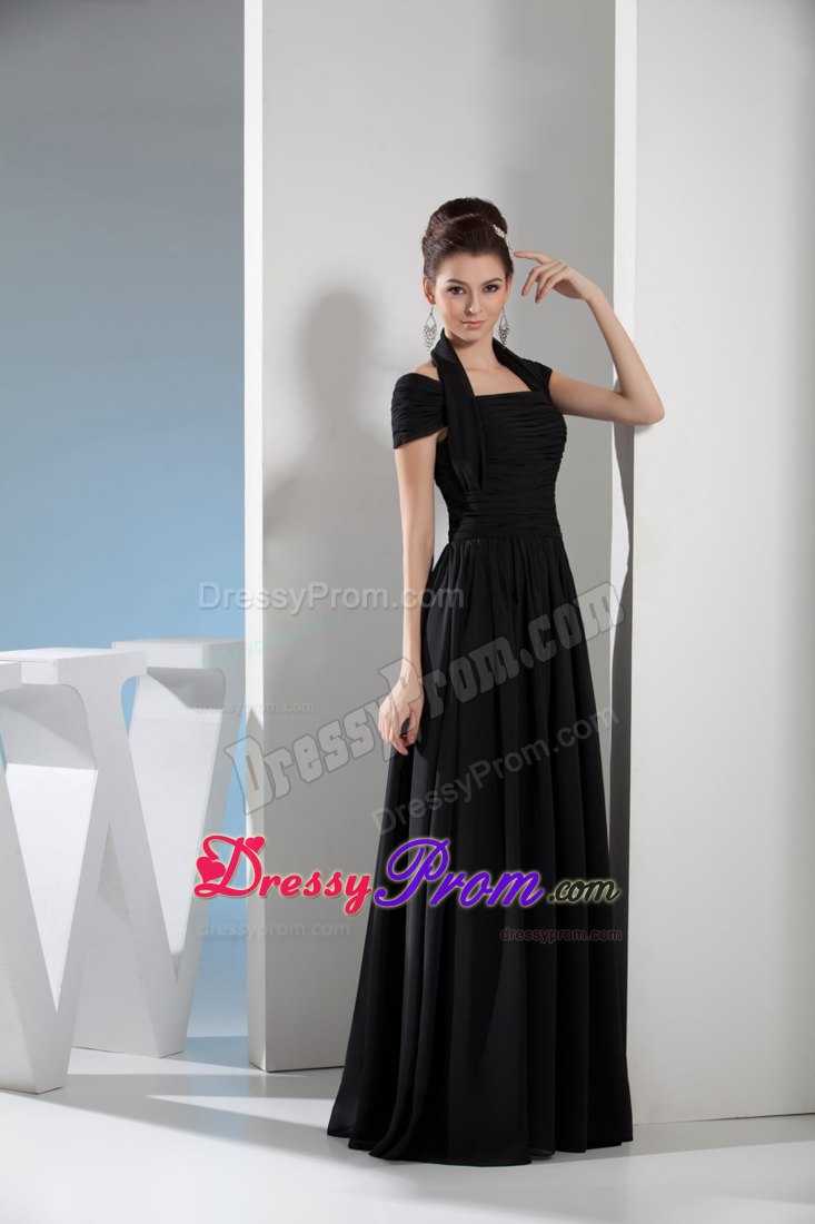 Princess Halter-top Floor-length Ruching Black Prom Dress in Vancouver
